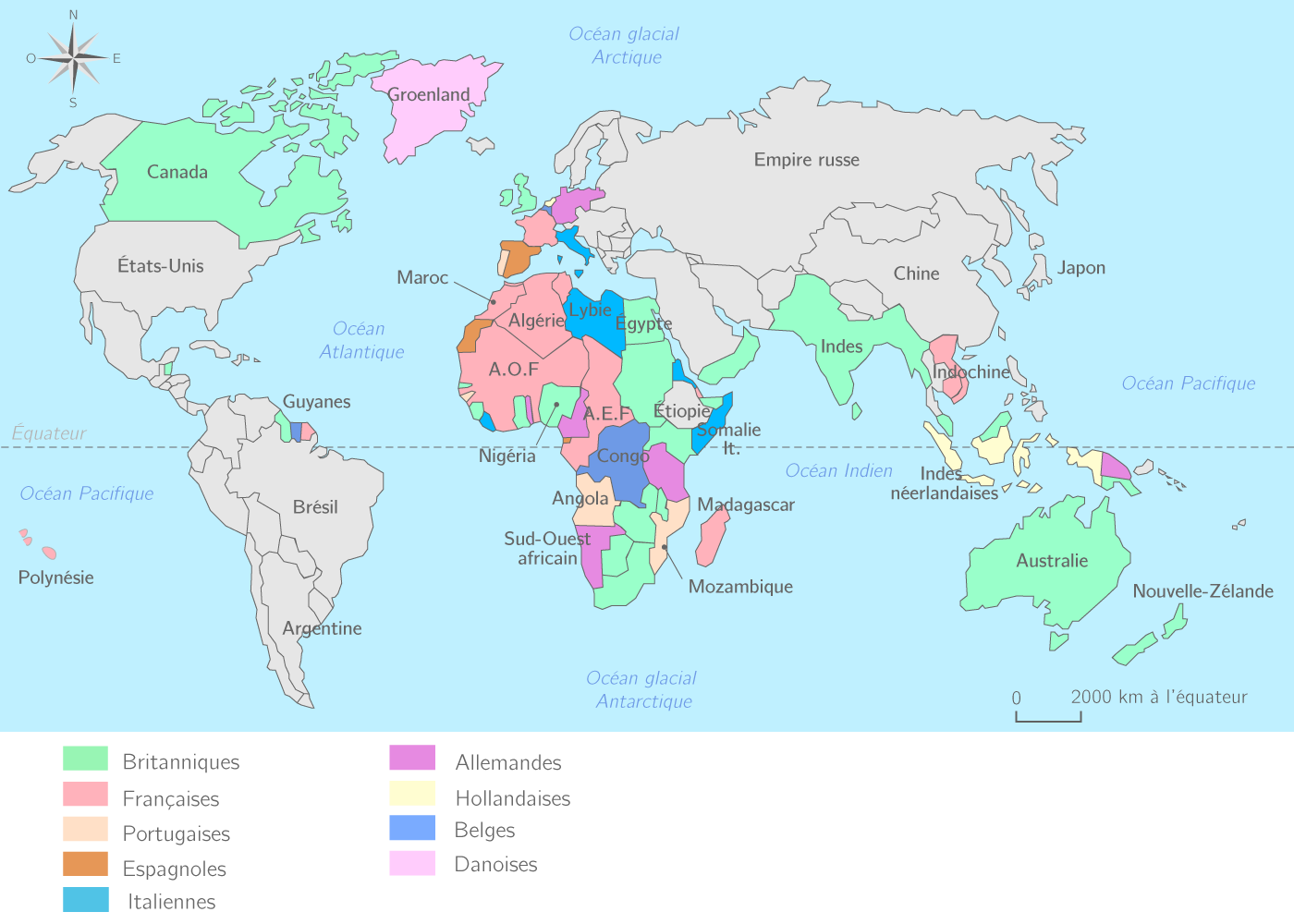 Carte des colonies au XIXe siècle, source: kartable.fr